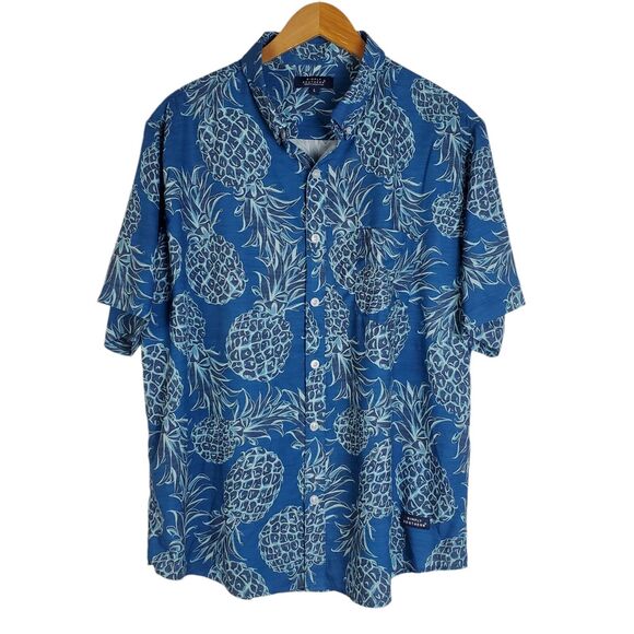 Simply Southern Shirt Mens L Blue Pineapple Hawaiian Short Sleeve Button Down - Picture 2 of 12